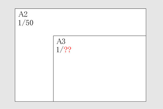 A2をA3に縮小した場合の縮尺